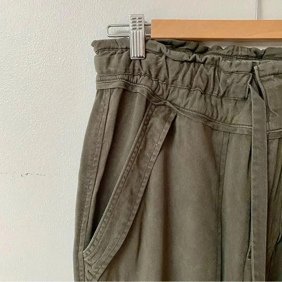 McGuire Olive Green Paperbag Crop Pants Tencel Blend High Rise Size 27 - Picture 2 of 12